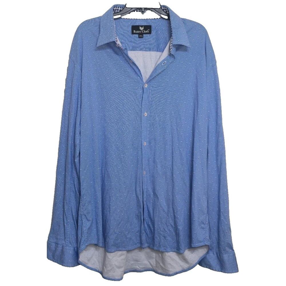 Buttercloth Button Up Shirt Cotton Stretch Icy Blue Mens 2XL Regular Fit